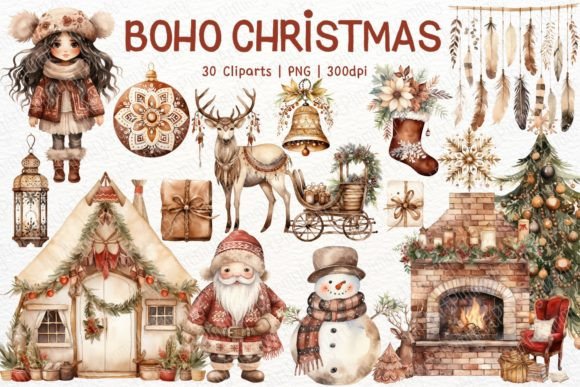 Download Boho Christmas Watercolor Sublimation - Sub Collection