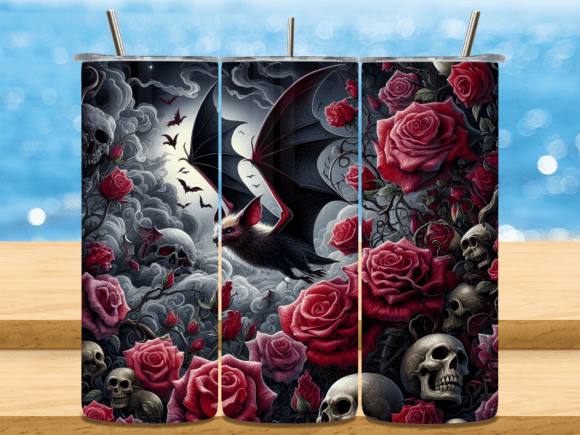 Download Flying Bat Skulls Dark Roses Tumbler PMG - Premium Resources