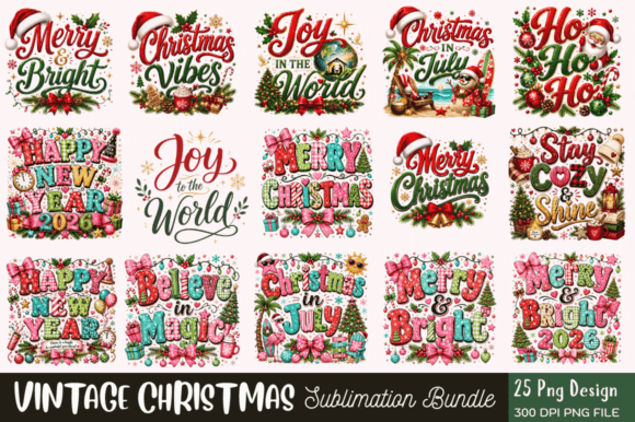 Download Vintage Christmas Sublimation PNG Bundle - Sub Collection