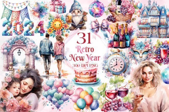Download Retro Happy New Year Sublimation Clipart - Sub Collection